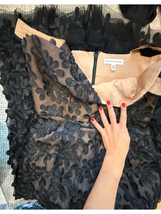 Dress the Population Dresses & Skirts - Dress the Population Black Floral Lace Dress with Nude Lining